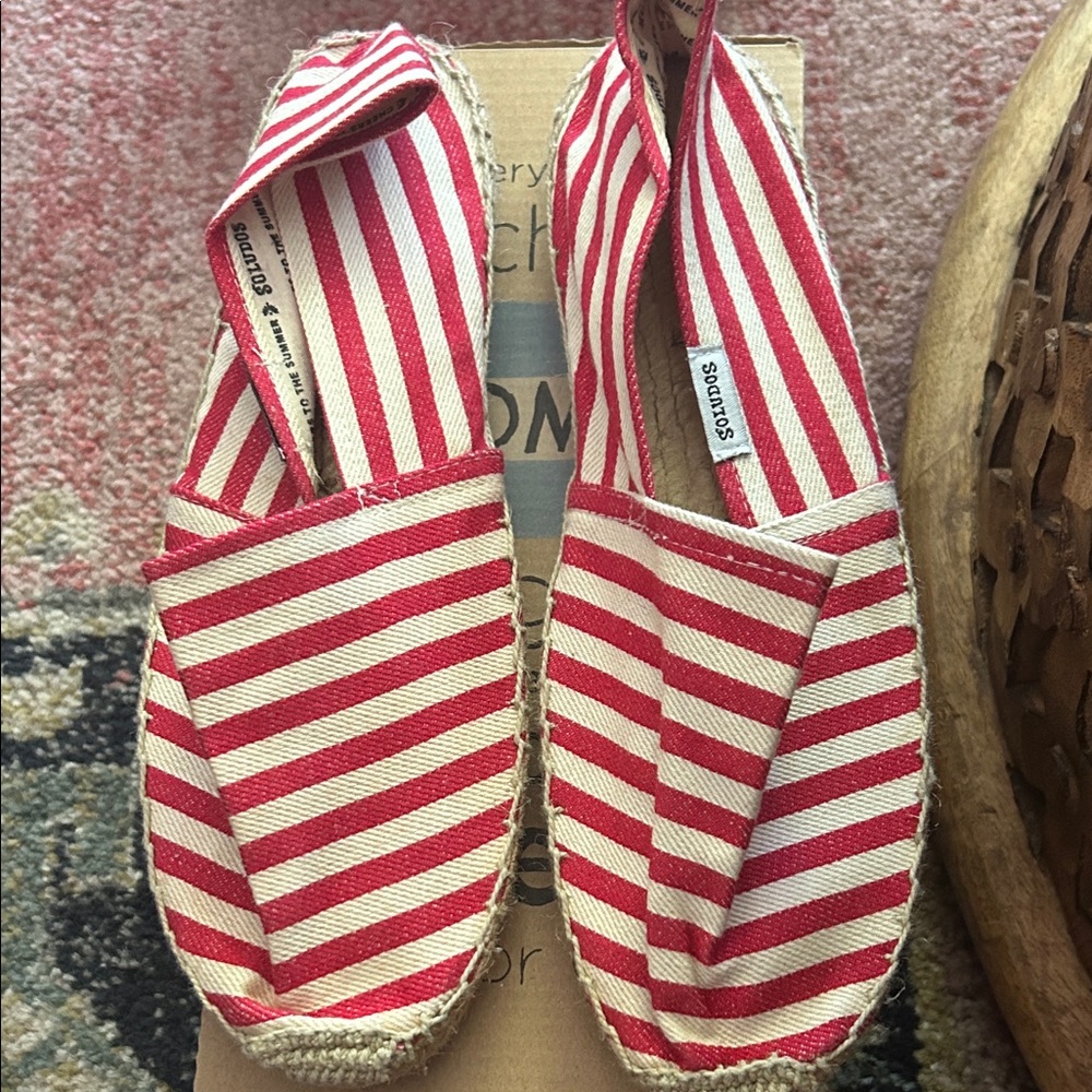 Soludos red striped canvas espadrille flats